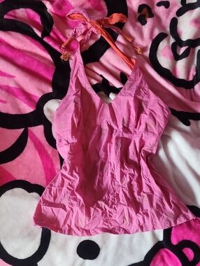 Halter Pink Tank Top With Beaded Design size medium